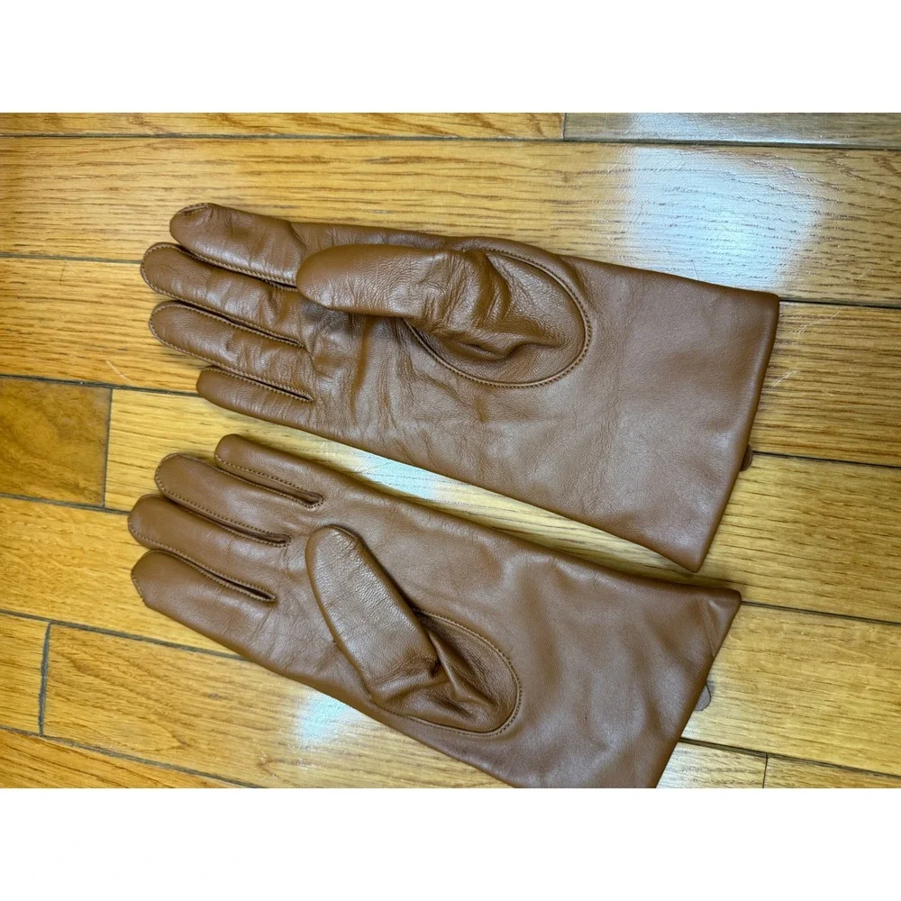LL Bean Womens Cognac Brown Leather Gloves Lambswool Cashmere‎ Lined Med 296532